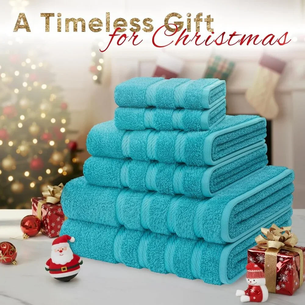 New Luxury 6 Piece Towel Set, 2 Bath Towels 2 Hand Towel 2 Washcloths, 600 GSM